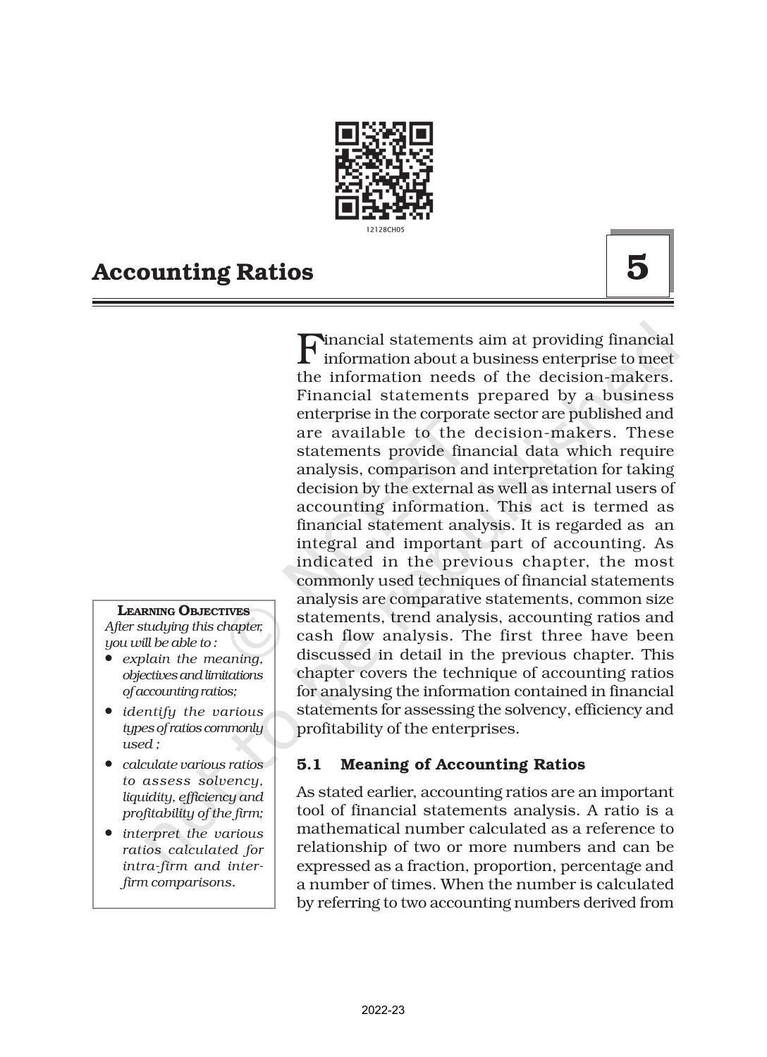 NCERT Book for Class 12 Accountancy Part II Chapter 5 Accounting Ratios - Page 1