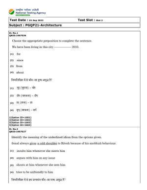 CUET (PG) 2022: PGQP-21 Architecture (01-09-2022) Question Paper