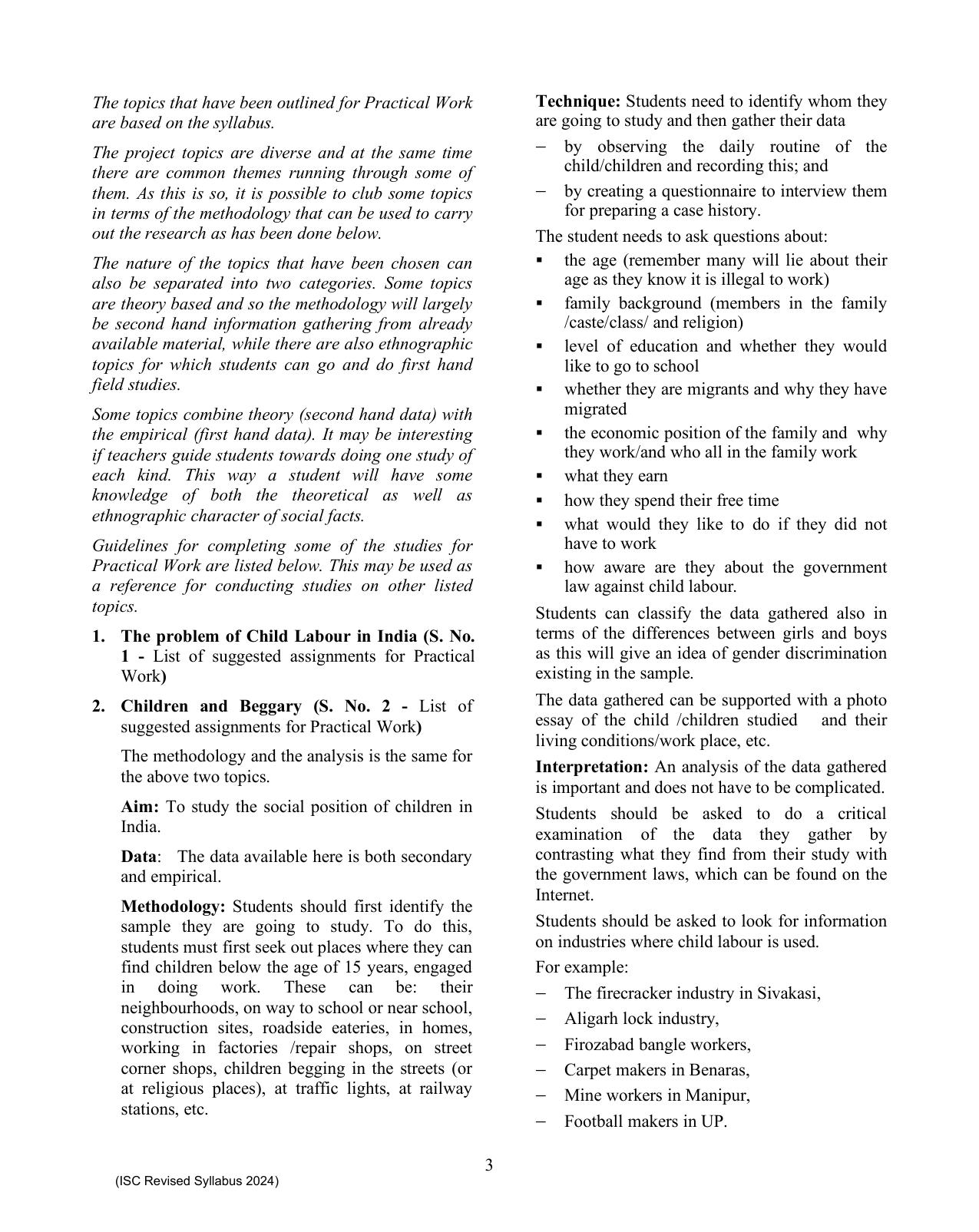 ISC Class XI Sociology 2025 Syllabus - Page 3