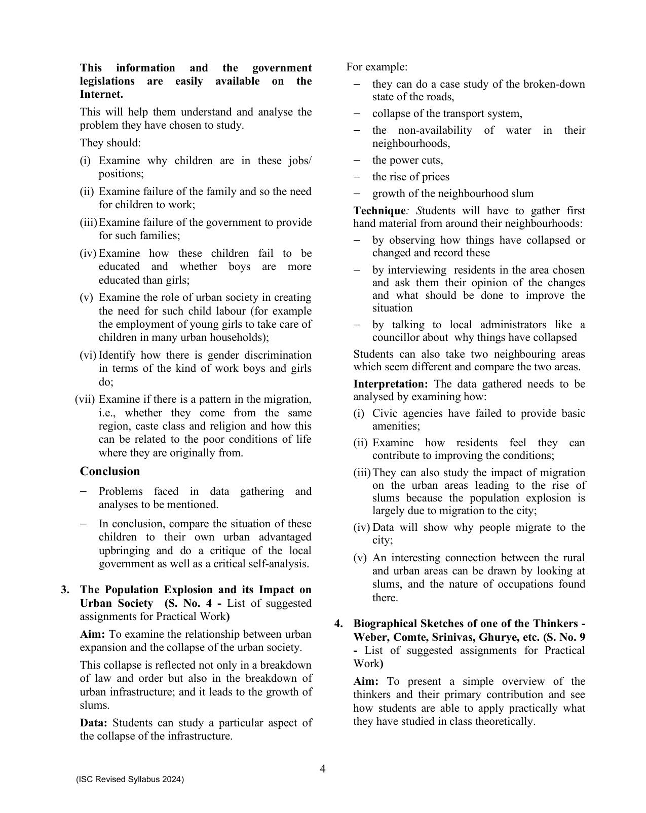 ISC Class XI Sociology 2025 Syllabus - Page 4