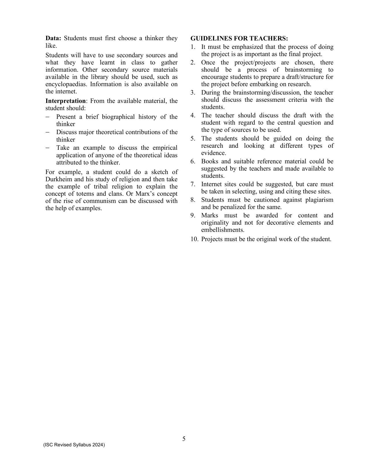 ISC Class XI Sociology 2025 Syllabus - Page 5