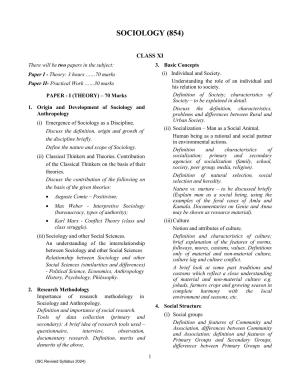 ISC Class XI Sociology 2025 Syllabus