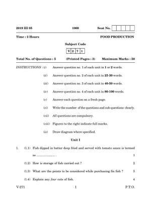 Goa Board Class 12 Food Production   (March 2019) Question Paper