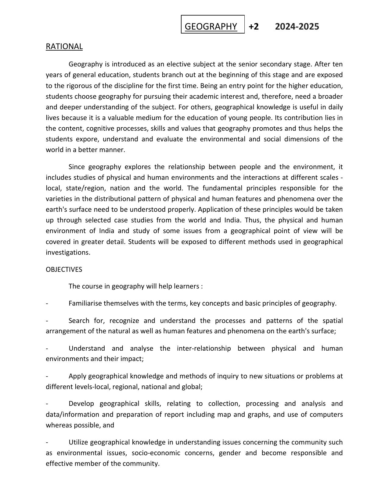 HP Board Class 12th Syllabus for Geography - Page 1