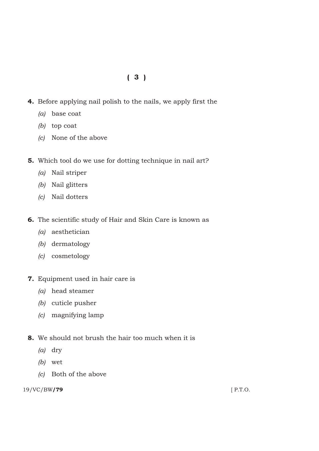 Meghalaya Board (MBOSE) Class 12 BEAUTY AND WELLNESS ( Vocational Course ) 2019 Question Paper - Page 3