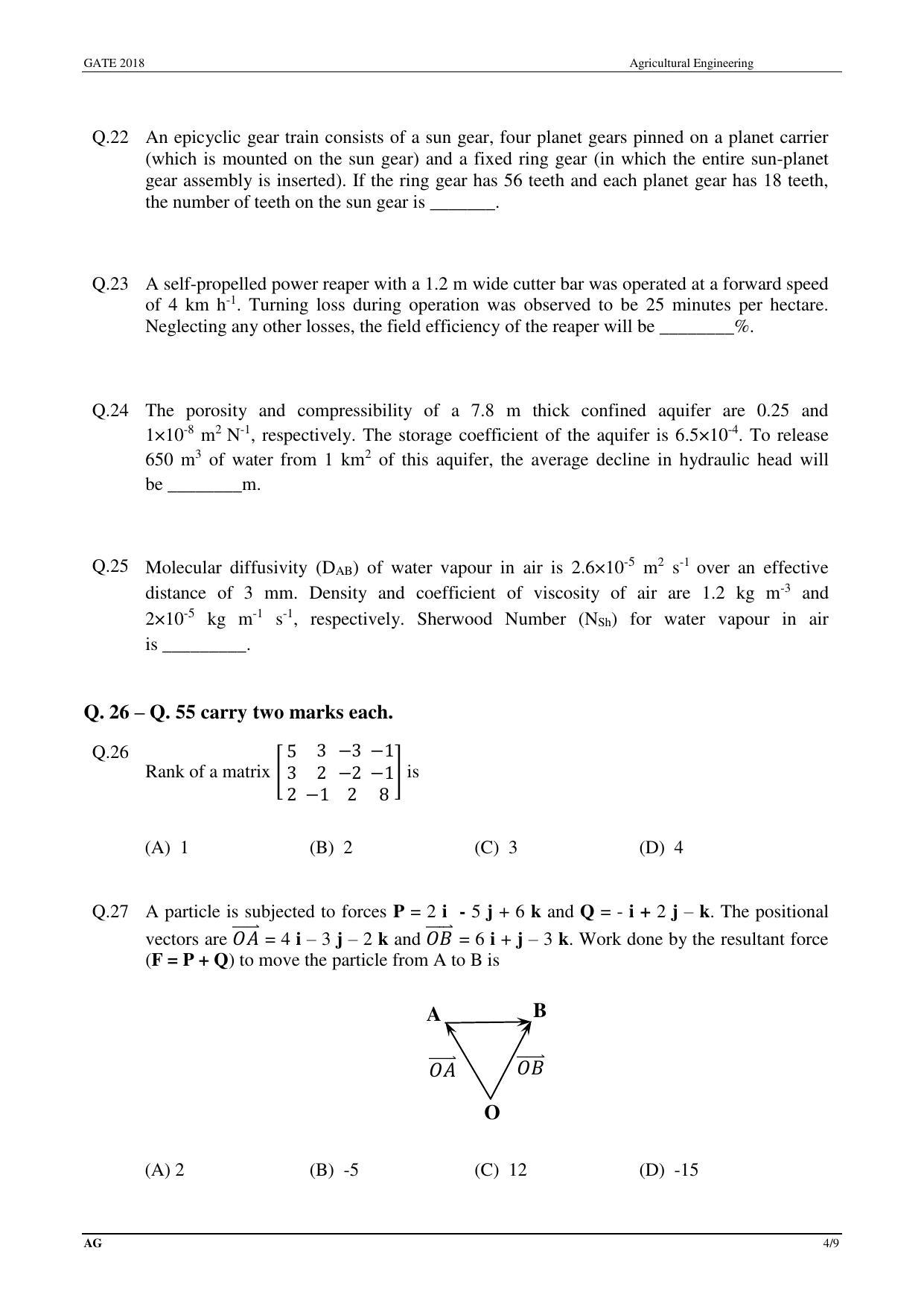 GATE 2018 Agricultural Engineering (AG) Question Paper with Answer Key - Page 6