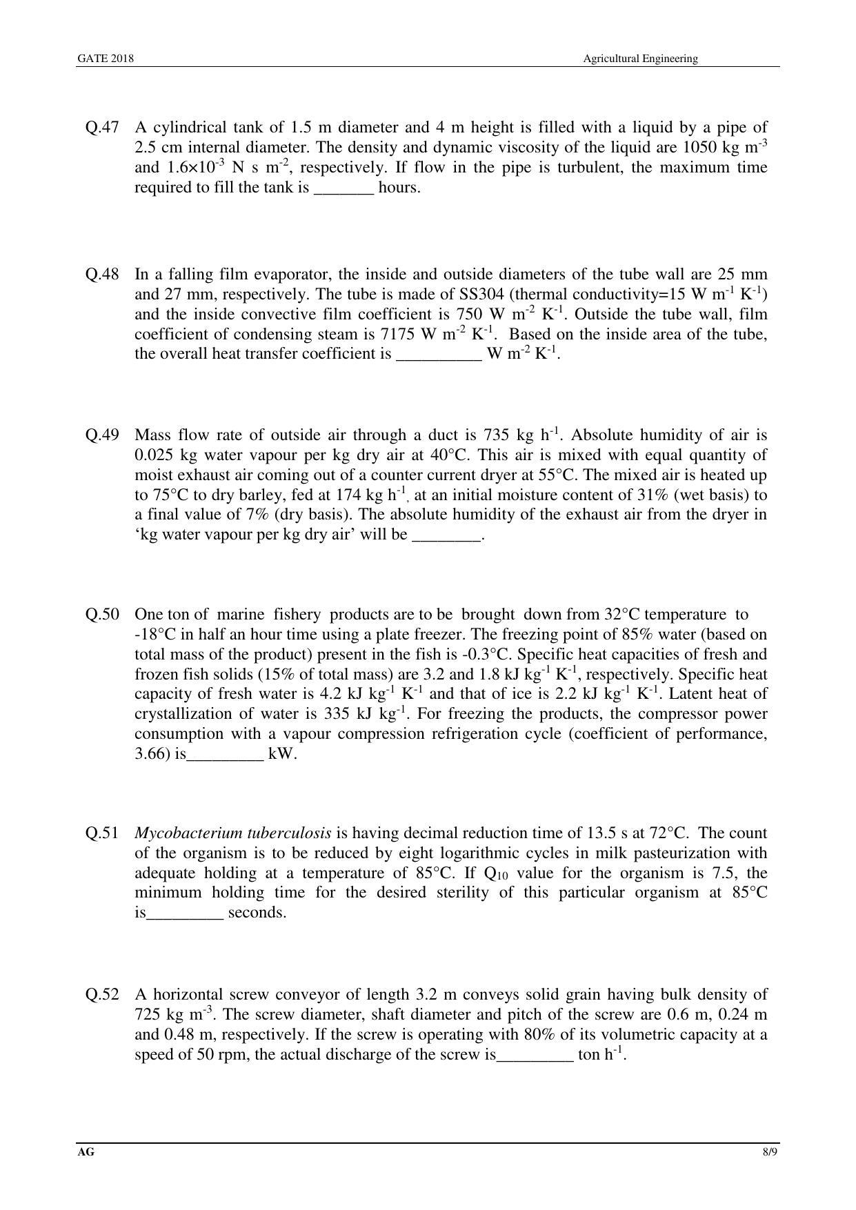 GATE 2018 Agricultural Engineering (AG) Question Paper with Answer Key - Page 10