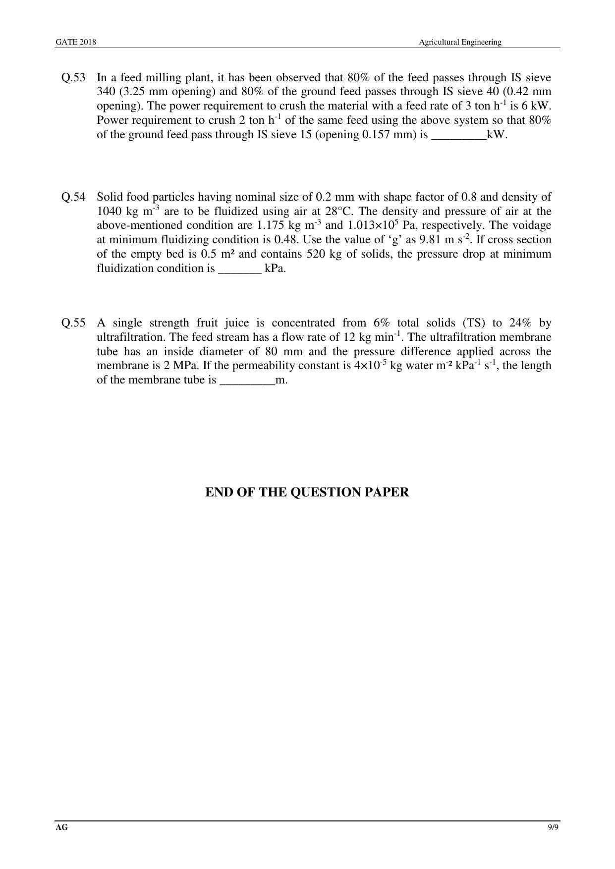 GATE 2018 Agricultural Engineering (AG) Question Paper with Answer Key - Page 11