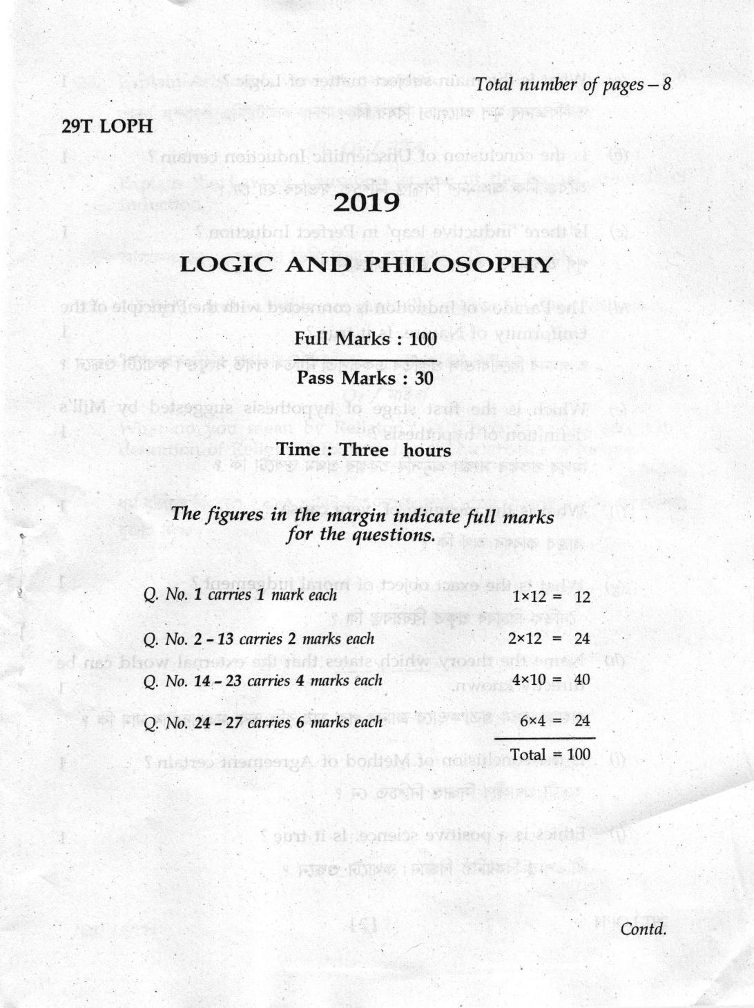 AHSEC Class 12 Logic & Philosophy 2019 Question Papers  - Page 1