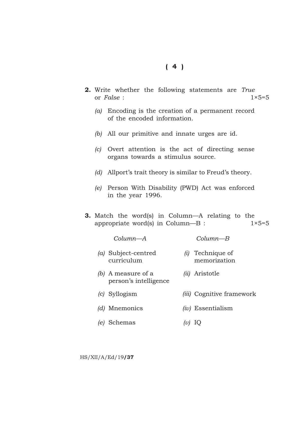 Meghalaya Board (MBOSE) Class 12 EDUCATION 2019 Question Paper - Page 4