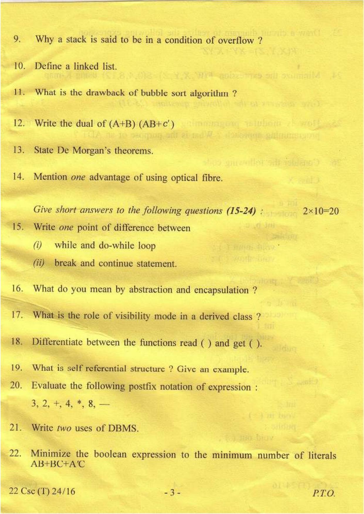 COHSEM Class 12 Computer Science 2016 Question Papers - Page 3