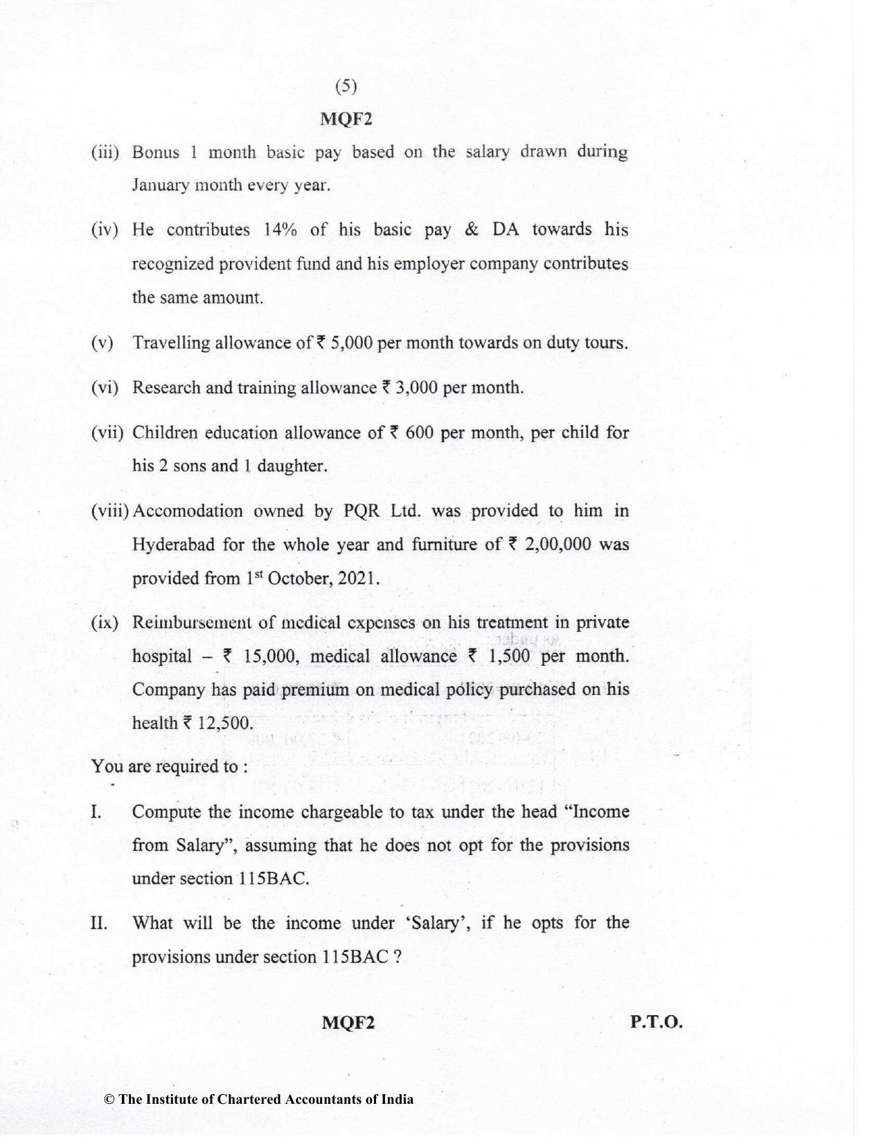 CA Inter Nov 2022 Question Paper - Paper 4 – Taxation - Page 5