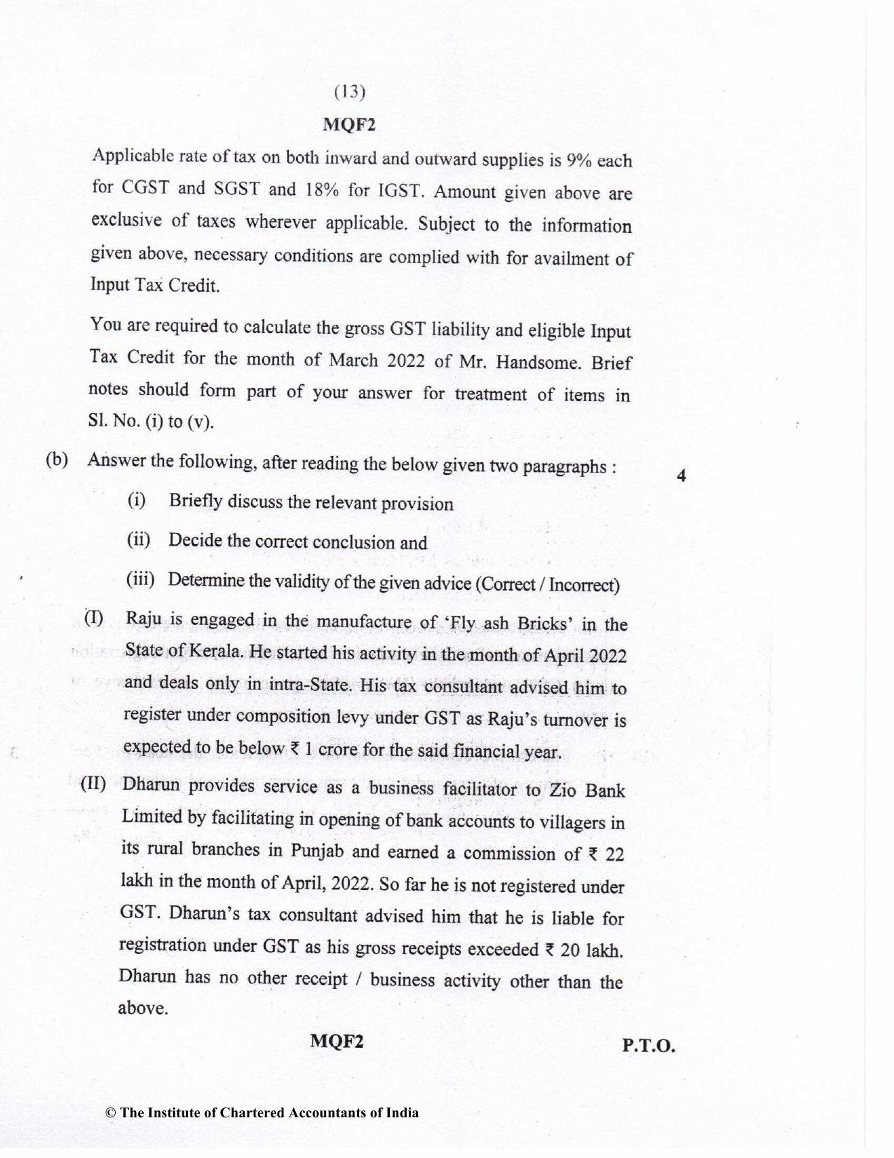 CA Inter Nov 2022 Question Paper - Paper 4 – Taxation - Page 13