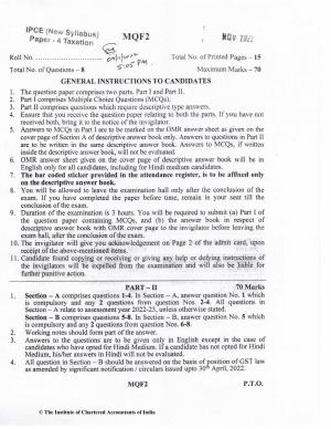 CA Inter Nov 2022 Question Paper - Paper 4 – Taxation