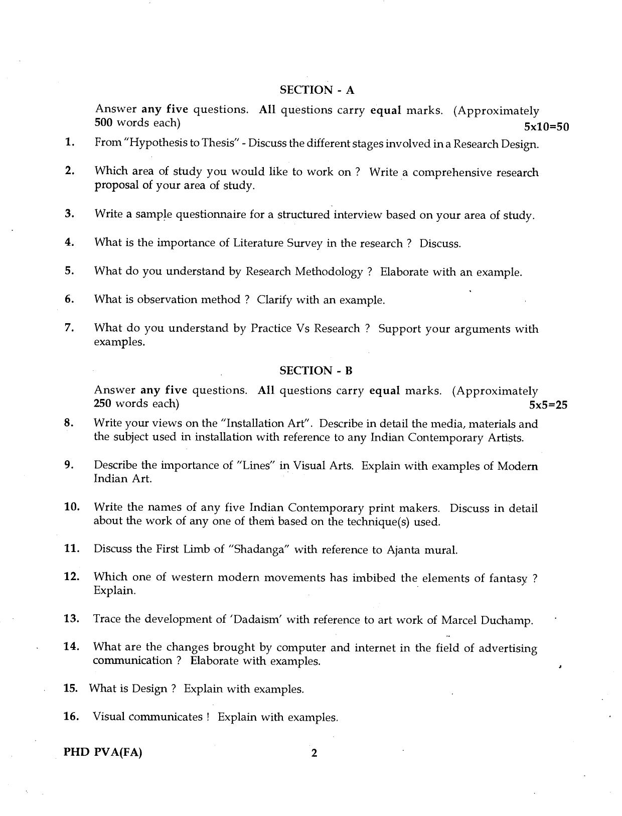IGNOU PhD Entrance Test Ph.D. Performing And Visual Arts (Fine Arts) 2016 Question Paper - Page 2