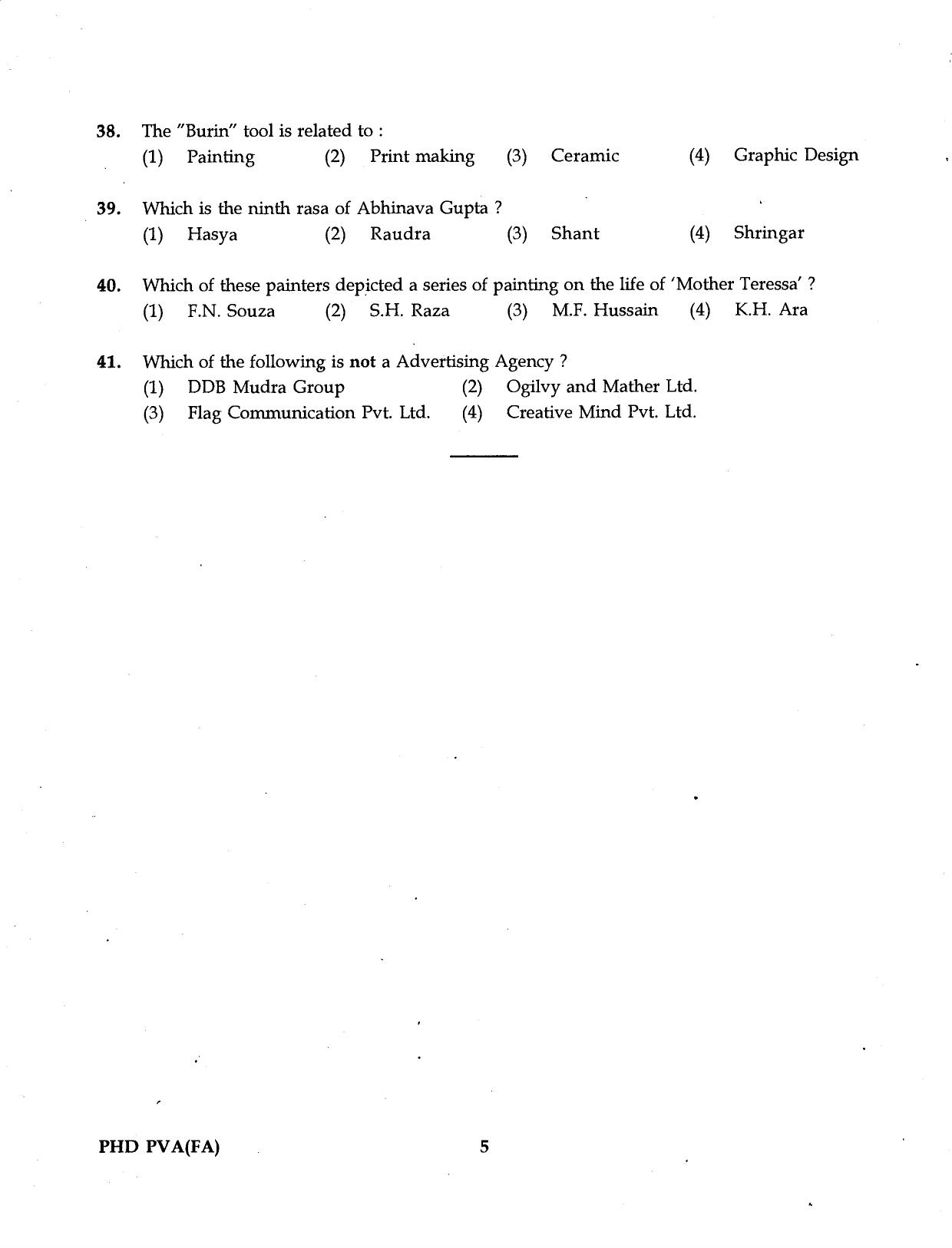 IGNOU PhD Entrance Test Ph.D. Performing And Visual Arts (Fine Arts) 2016 Question Paper - Page 5