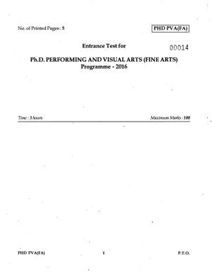 IGNOU PhD Entrance Test Ph.D. Performing And Visual Arts (Fine Arts) 2016 Question Paper