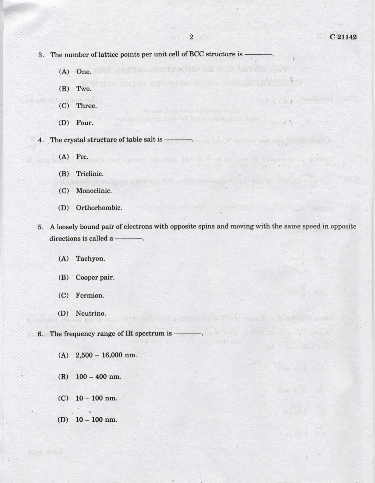 CUCAT 2022 M.Sc. Physics, M.Sc. Radiation Physics & M.Sc Physics (Nanoscience) Question Paper - Page 2