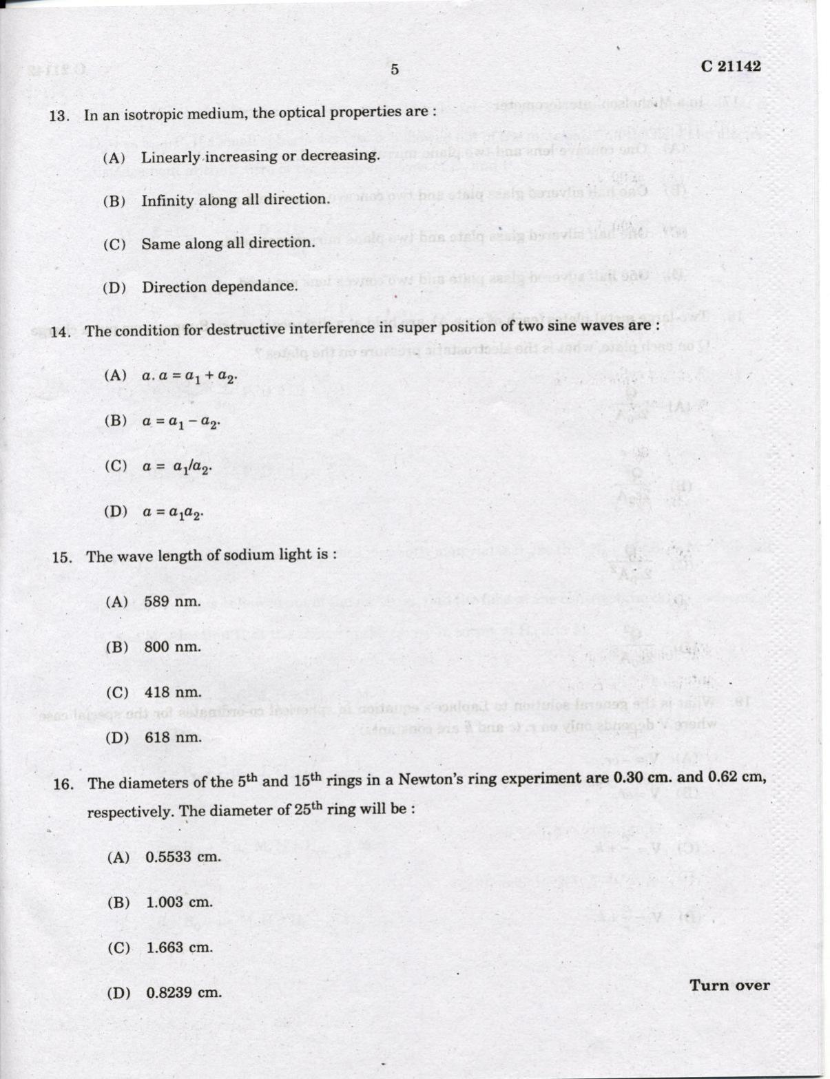 CUCAT 2022 M.Sc. Physics, M.Sc. Radiation Physics & M.Sc Physics (Nanoscience) Question Paper - Page 5