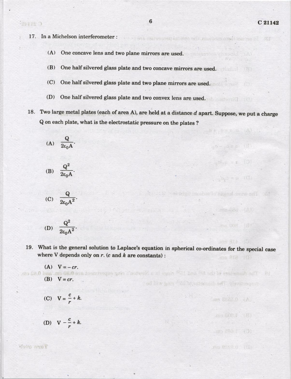 CUCAT 2022 M.Sc. Physics, M.Sc. Radiation Physics & M.Sc Physics (Nanoscience) Question Paper - Page 6
