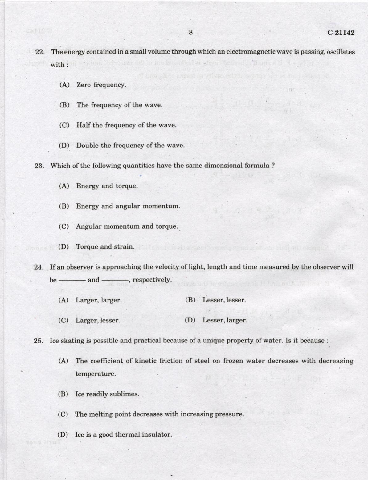 CUCAT 2022 M.Sc. Physics, M.Sc. Radiation Physics & M.Sc Physics (Nanoscience) Question Paper - Page 8