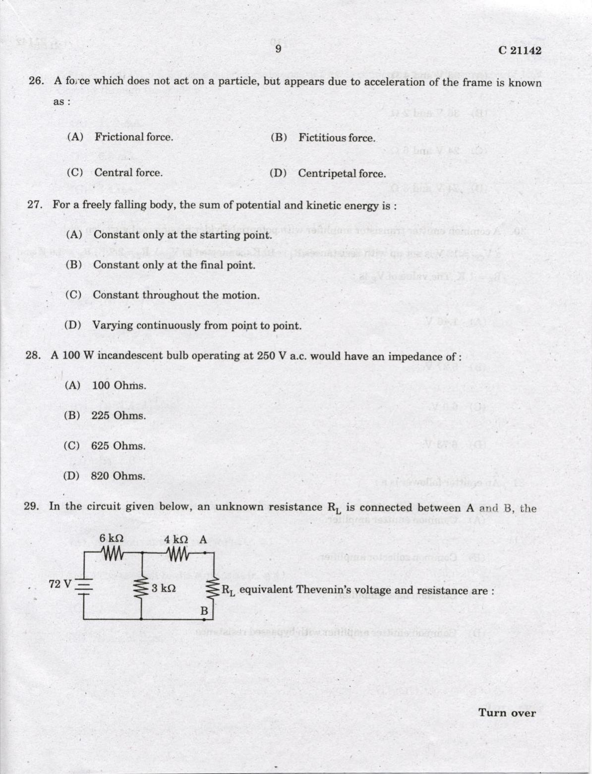 CUCAT 2022 M.Sc. Physics, M.Sc. Radiation Physics & M.Sc Physics (Nanoscience) Question Paper - Page 9