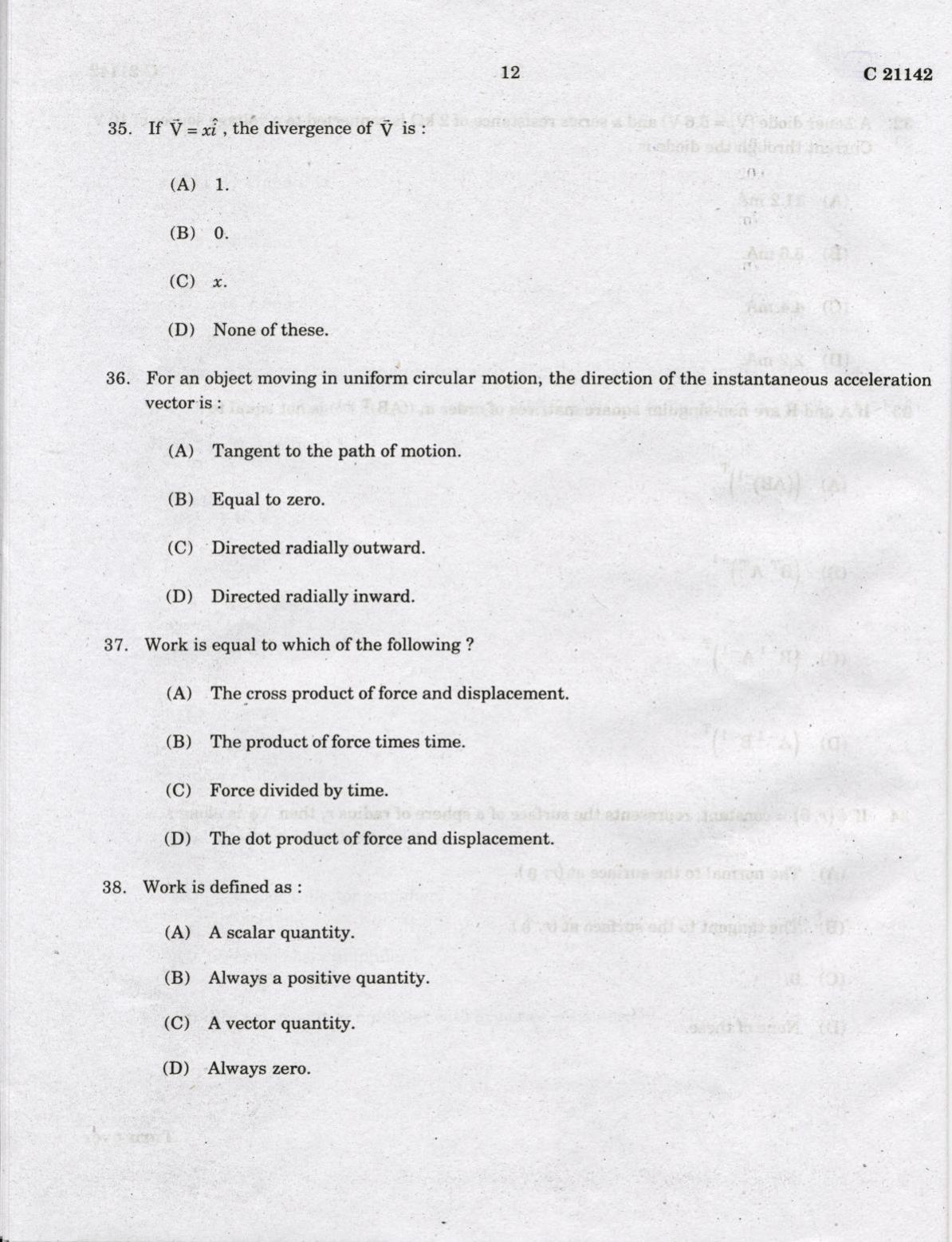 CUCAT 2022 M.Sc. Physics, M.Sc. Radiation Physics & M.Sc Physics (Nanoscience) Question Paper - Page 12