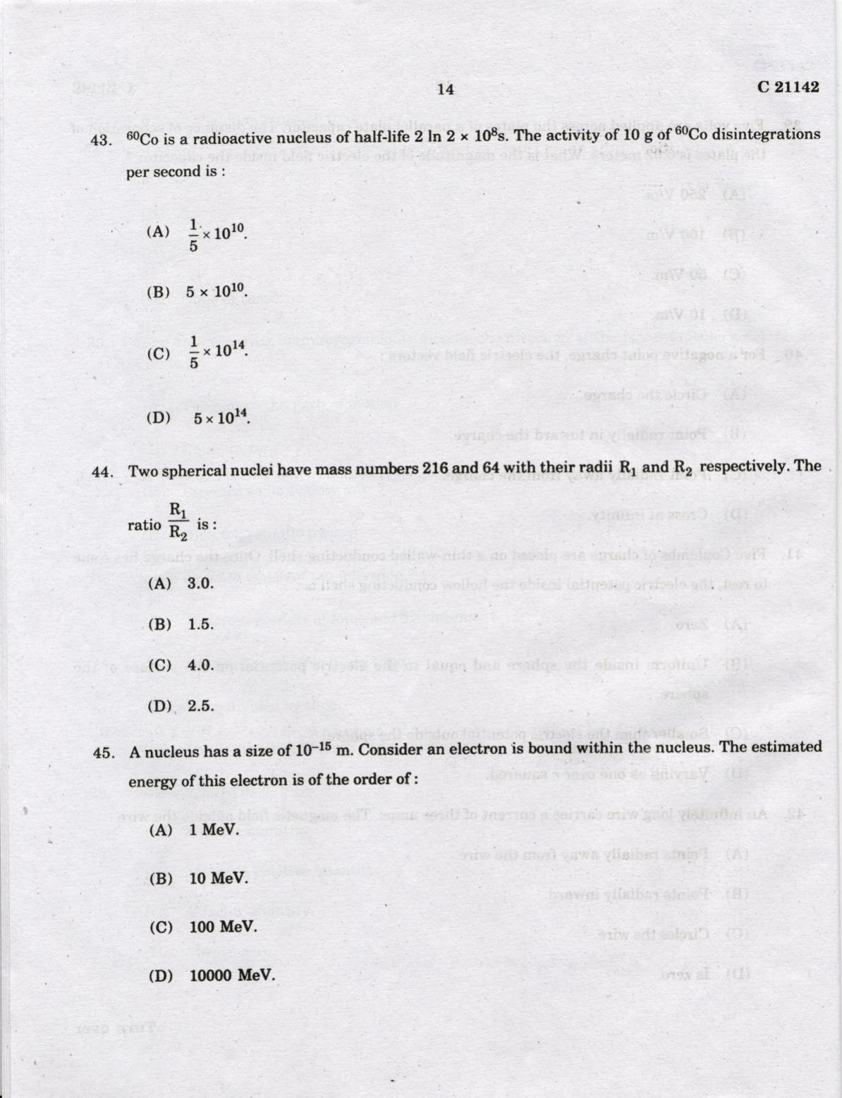 CUCAT 2022 M.Sc. Physics, M.Sc. Radiation Physics & M.Sc Physics (Nanoscience) Question Paper - Page 14