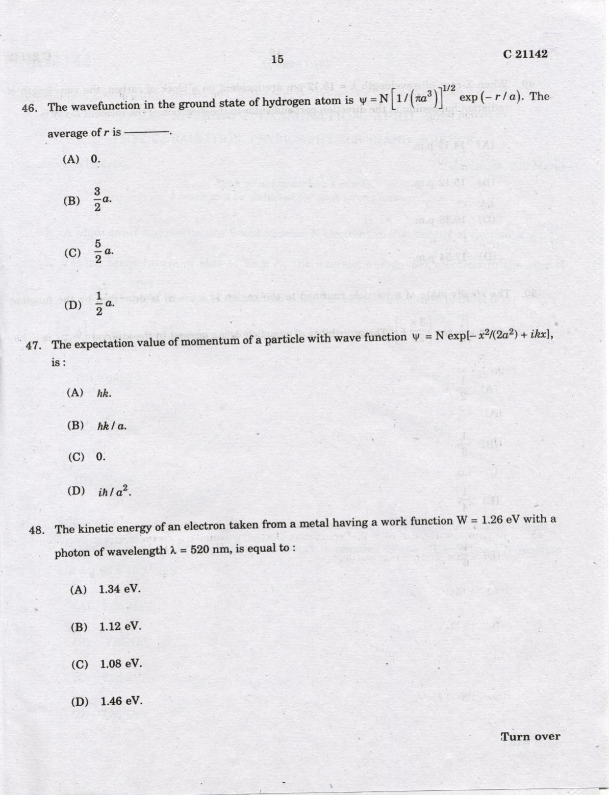 CUCAT 2022 M.Sc. Physics, M.Sc. Radiation Physics & M.Sc Physics (Nanoscience) Question Paper - Page 15