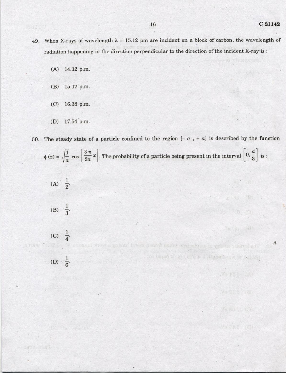 CUCAT 2022 M.Sc. Physics, M.Sc. Radiation Physics & M.Sc Physics (Nanoscience) Question Paper - Page 16