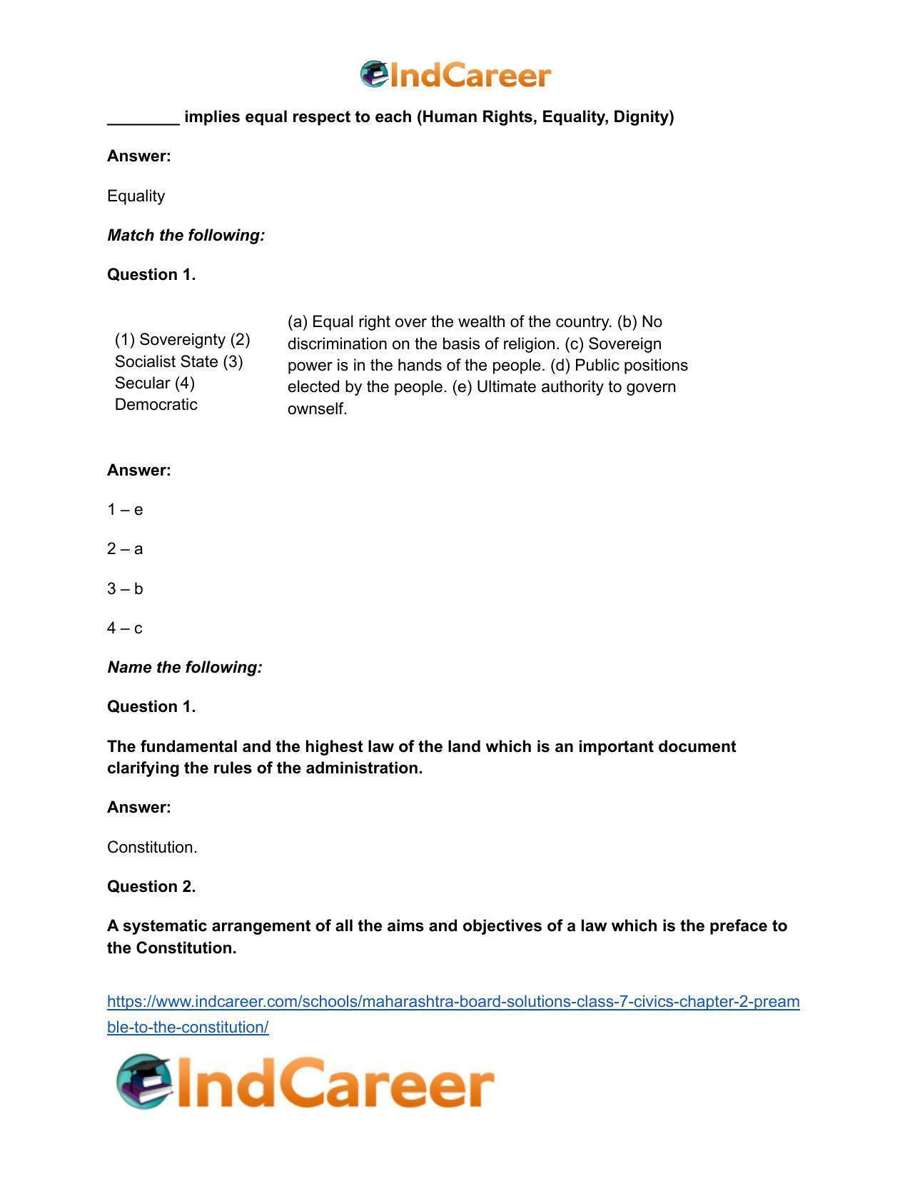 Maharashtra Board Solutions Class 7-Civics: Chapter 2- Preamble to the Constitution - Page 14
