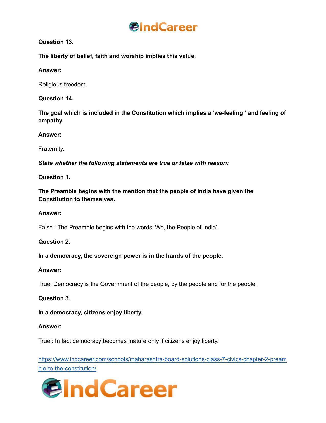 Maharashtra Board Solutions Class 7-Civics: Chapter 2- Preamble to the Constitution - Page 17