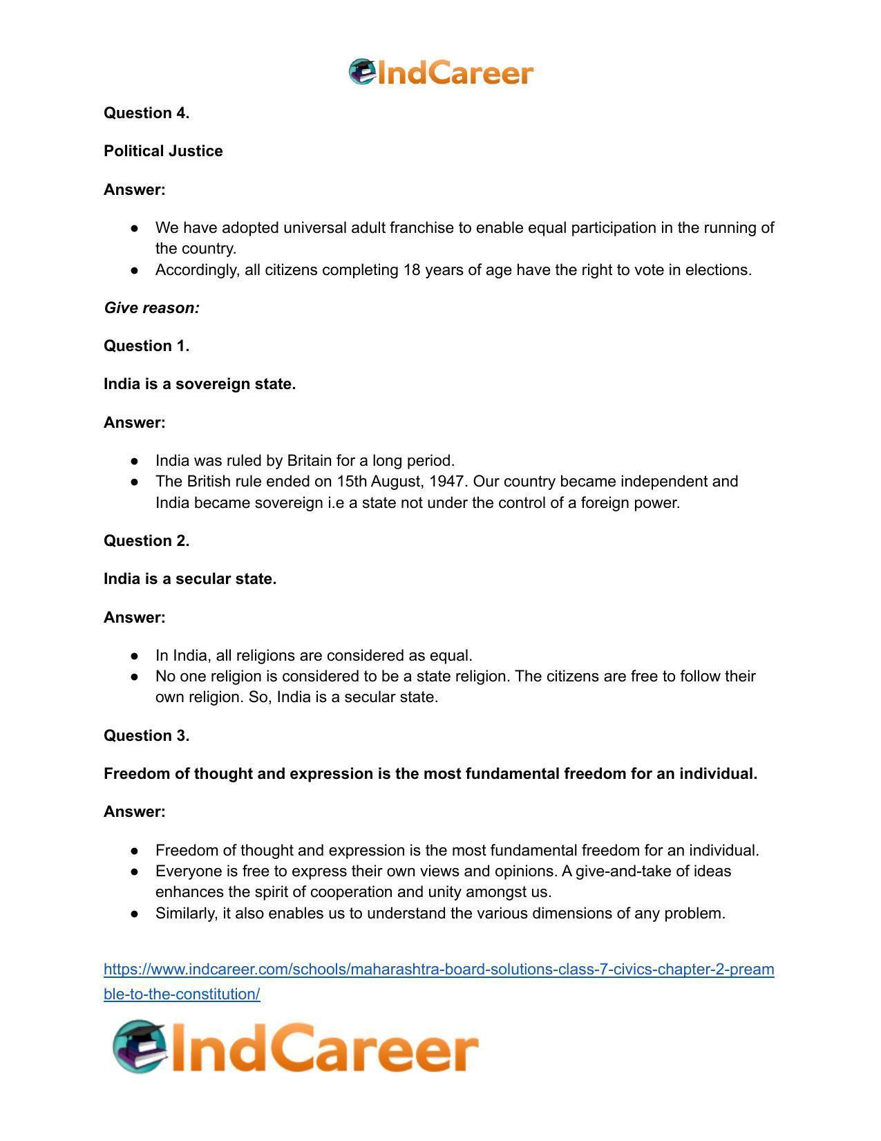 Maharashtra Board Solutions Class 7-Civics: Chapter 2- Preamble to the Constitution - Page 20