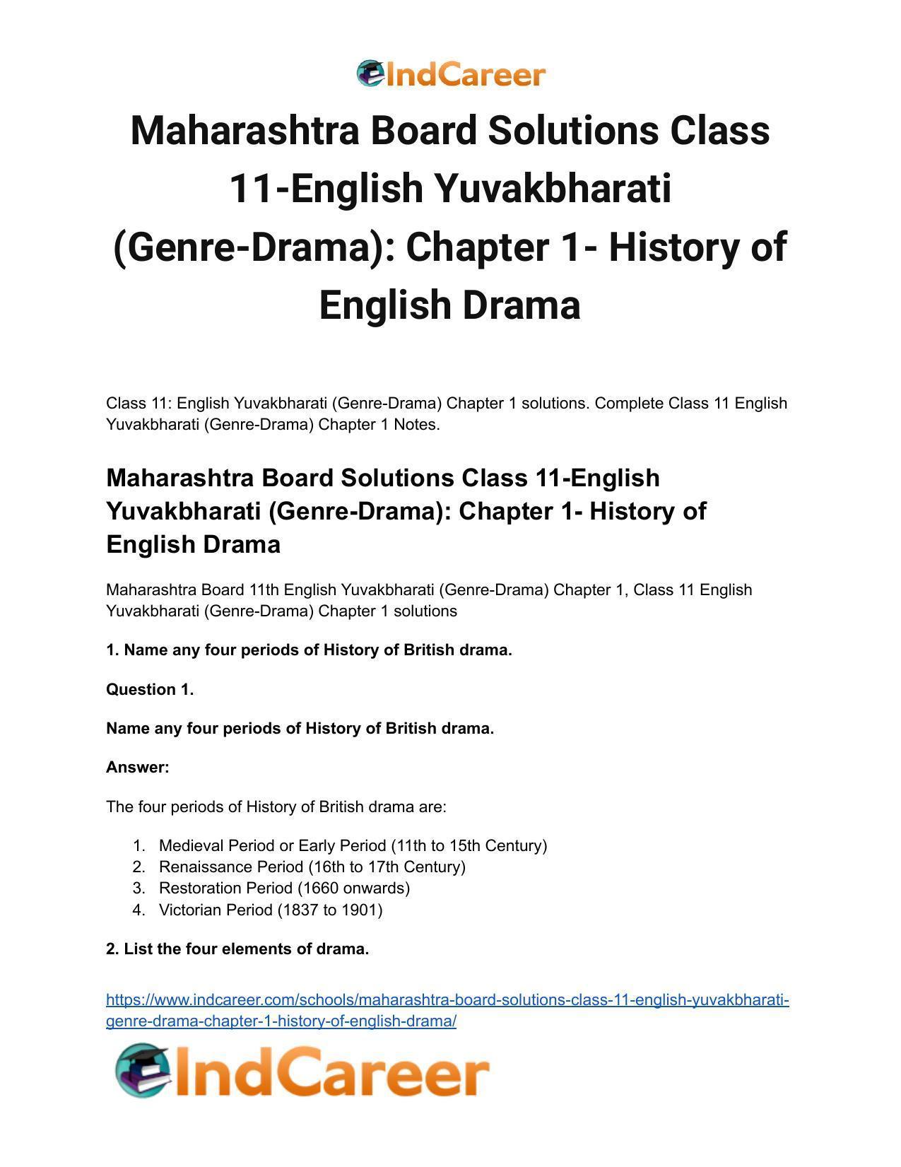 Maharashtra Board Solutions Class 11-English Yuvakbharati (Genre-Drama): Chapter 1- History of English Drama - Page 2