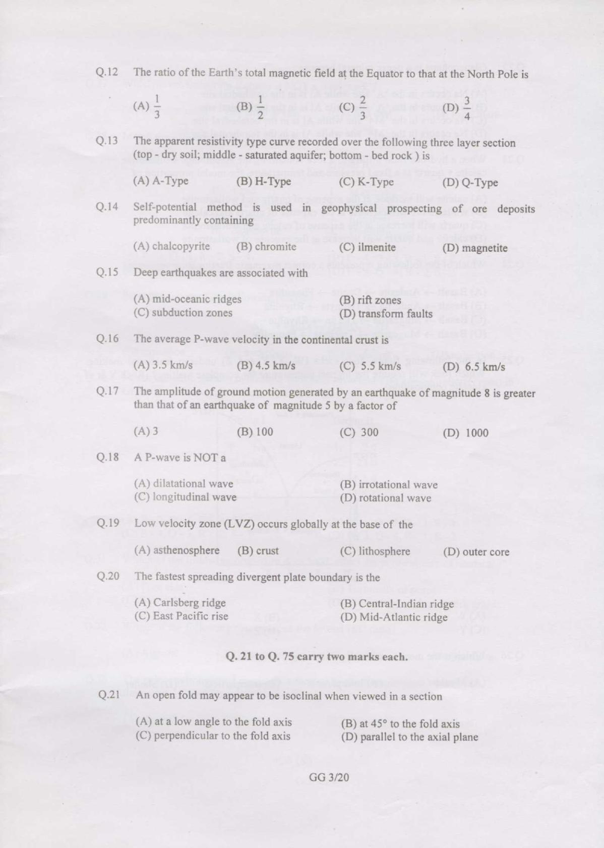 GATE 2007 Geology and Geophysics (GG) Question Paper with Answer Key - Page 3