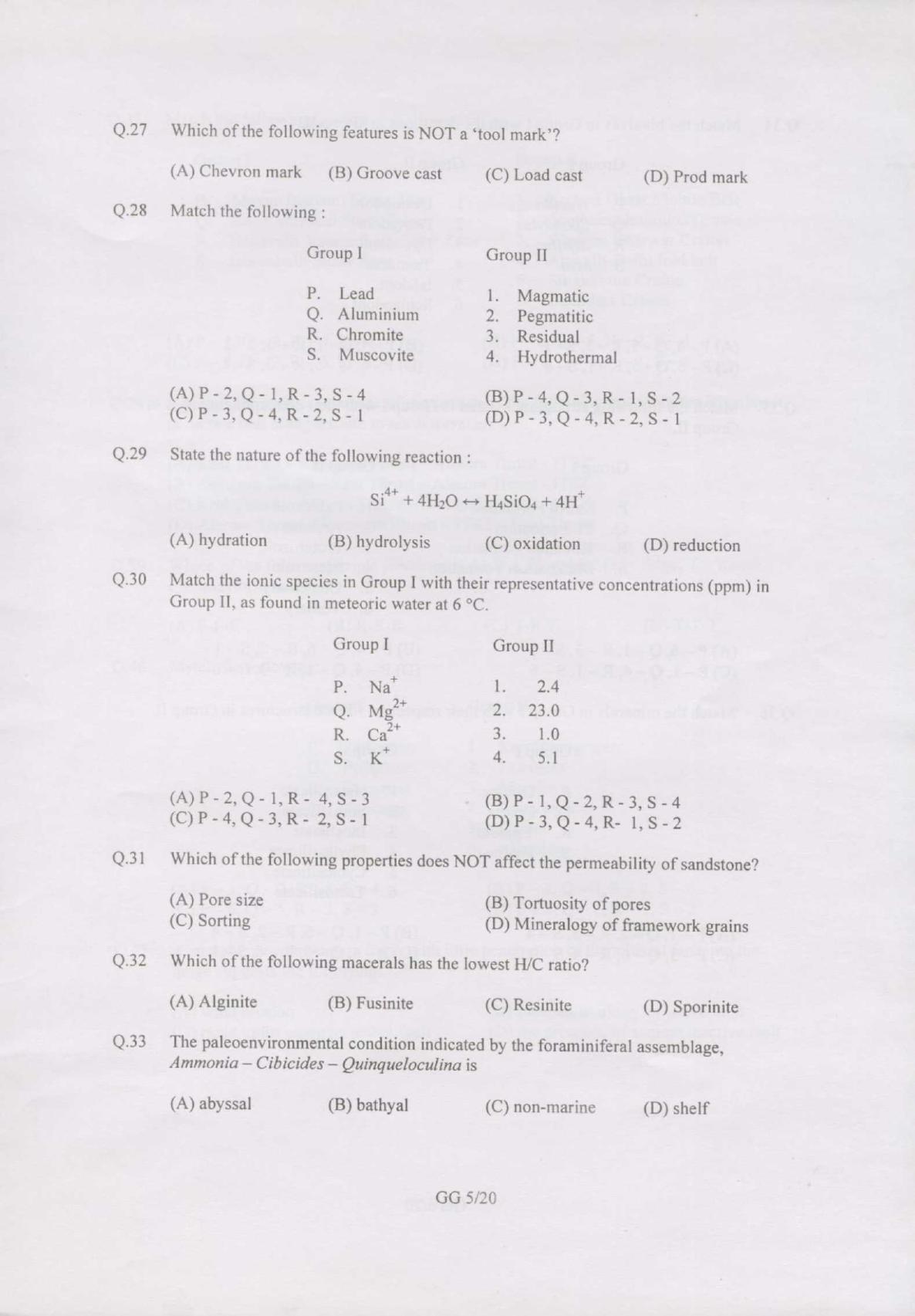 GATE 2007 Geology and Geophysics (GG) Question Paper with Answer Key - Page 5