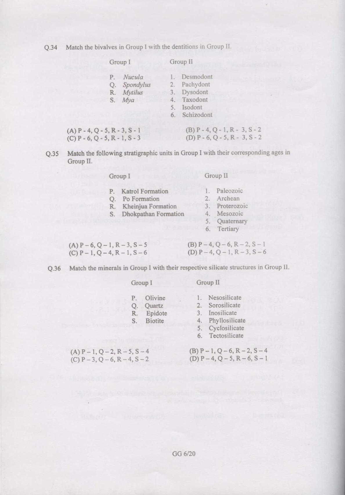 GATE 2007 Geology and Geophysics (GG) Question Paper with Answer Key - Page 6