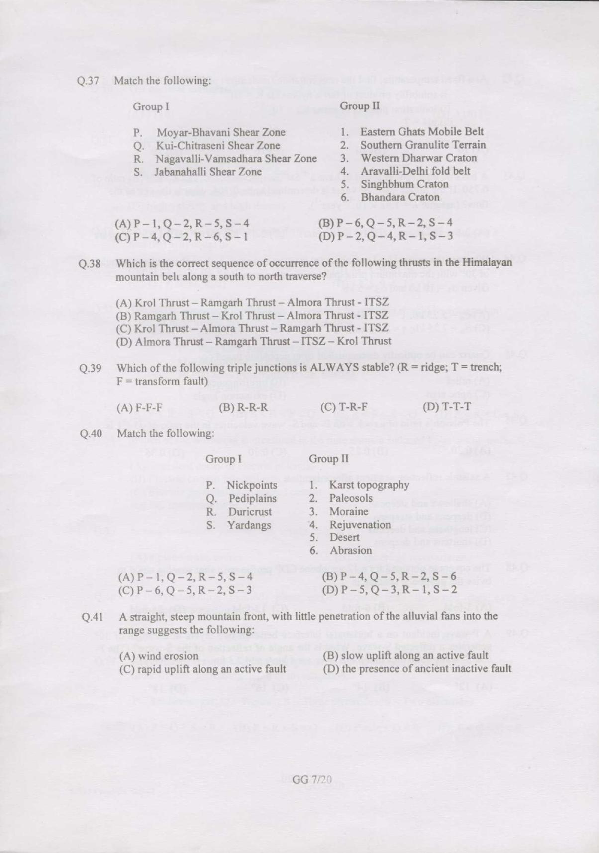 GATE 2007 Geology and Geophysics (GG) Question Paper with Answer Key - Page 7