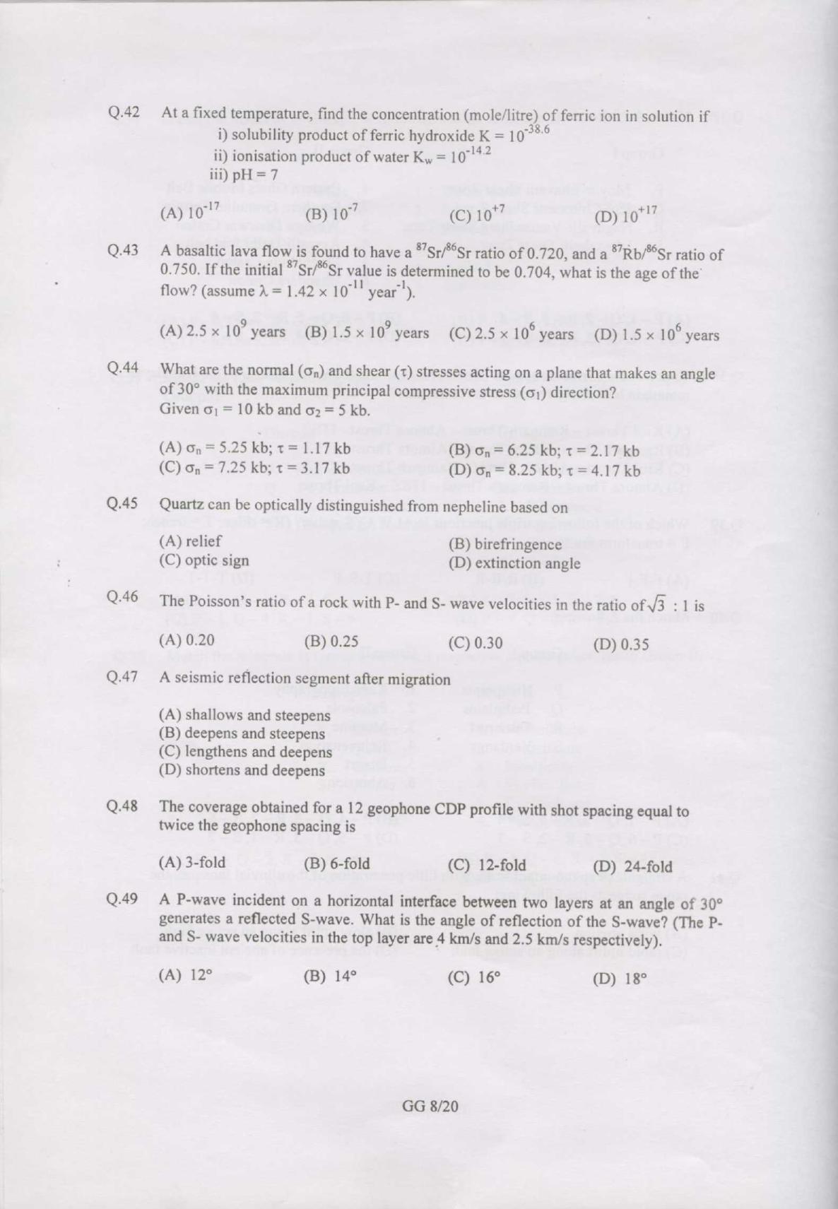 GATE 2007 Geology and Geophysics (GG) Question Paper with Answer Key - Page 8