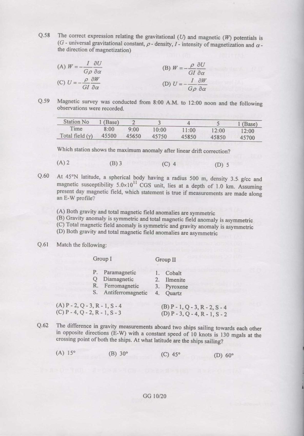 GATE 2007 Geology and Geophysics (GG) Question Paper with Answer Key - Page 10