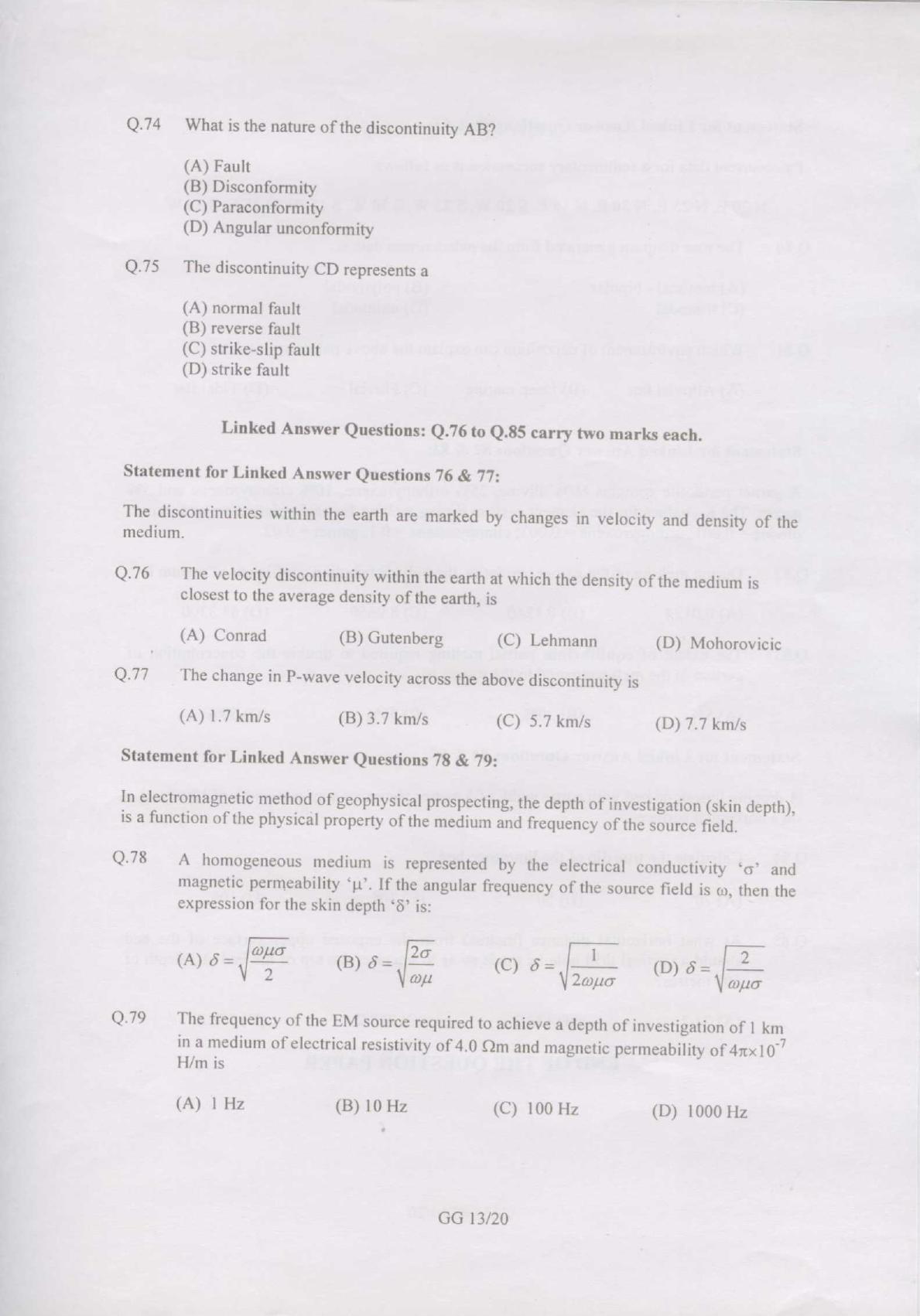 GATE 2007 Geology and Geophysics (GG) Question Paper with Answer Key - Page 13