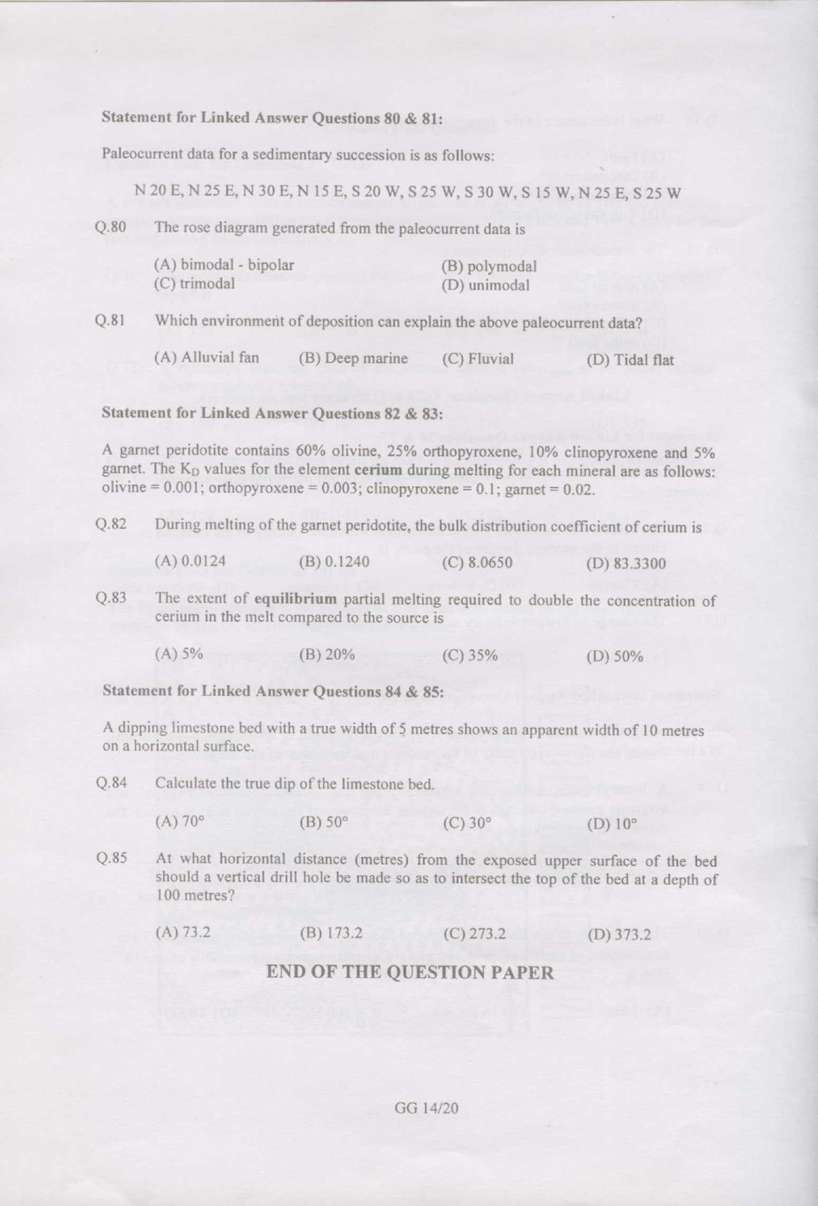 GATE 2007 Geology and Geophysics (GG) Question Paper with Answer Key - Page 14