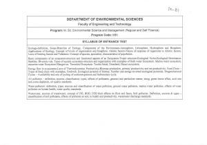 JMI Entrance Exam M81-M.Sc. (Environmental Science & Management)(Regular/Self Financed) Syllabus