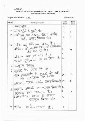 Kerala Plus Two 2016 Hindi Answer Key