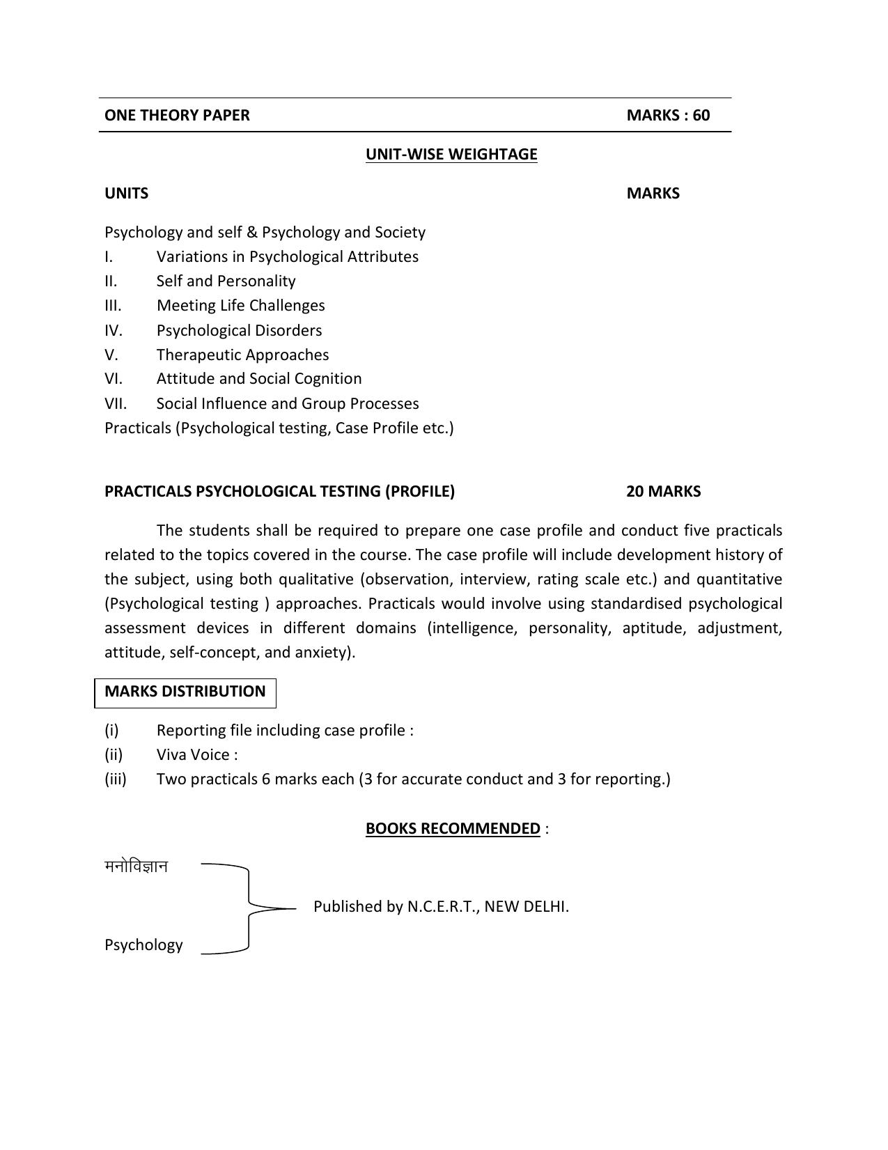 HP Board Class 12th Syllabus for Psychology - Page 2