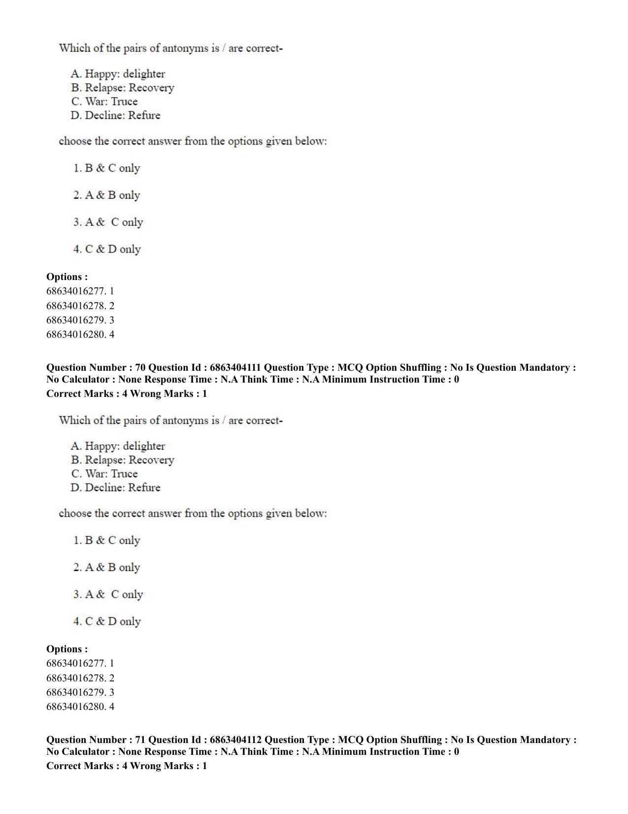 CUET PG 2023: COQP05 – B.Ed. Languages (Hindi) - Shift 1 (05-06-2023) Question Paper - Page 71