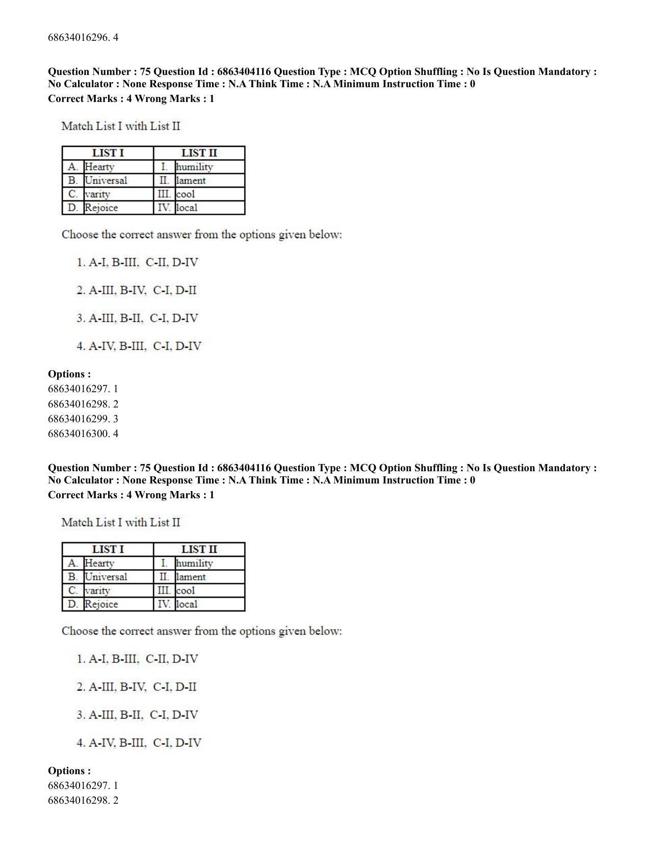 CUET PG 2023: COQP05 – B.Ed. Languages (Hindi) - Shift 1 (05-06-2023) Question Paper - Page 76