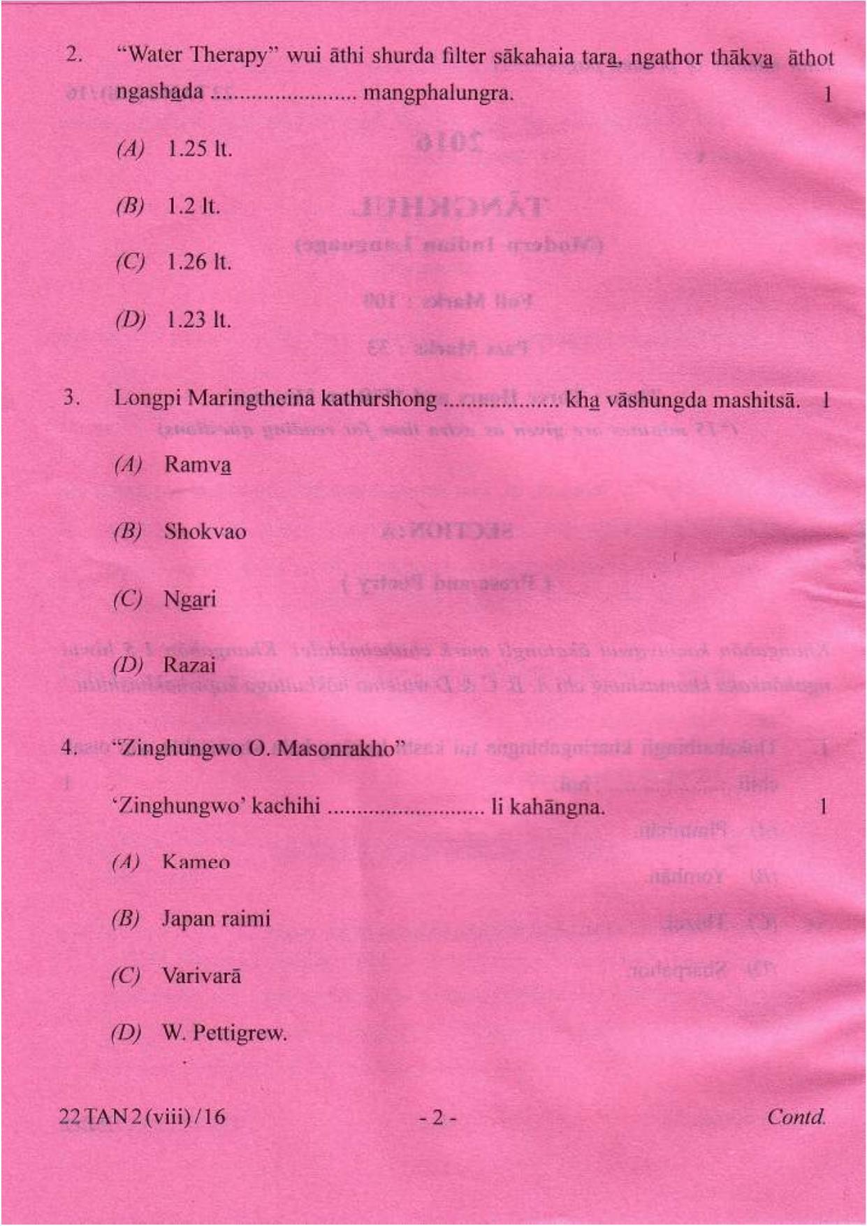 COHSEM Class 12 Tangkhul (M.I.L.) 2016 Question Papers - Page 2