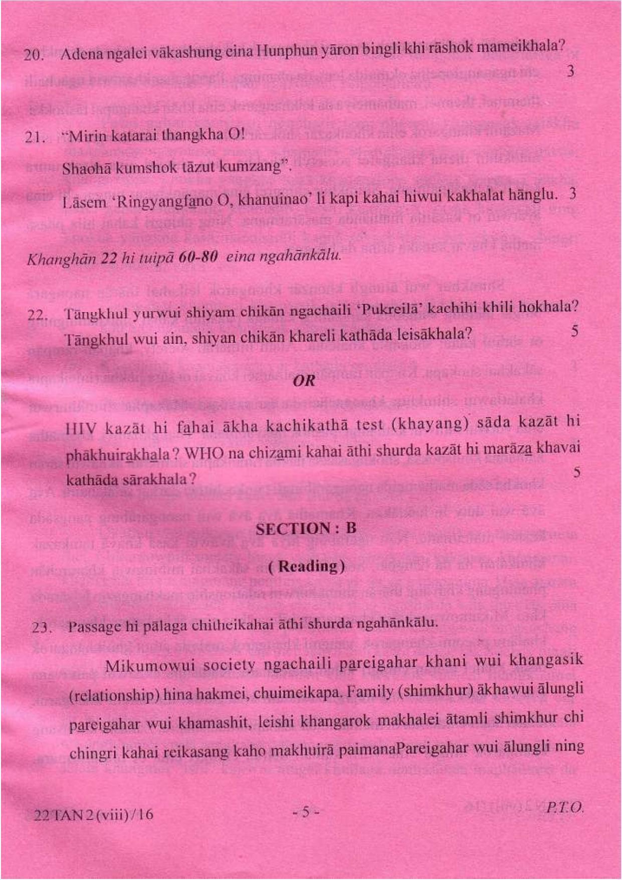 COHSEM Class 12 Tangkhul (M.I.L.) 2016 Question Papers - Page 5
