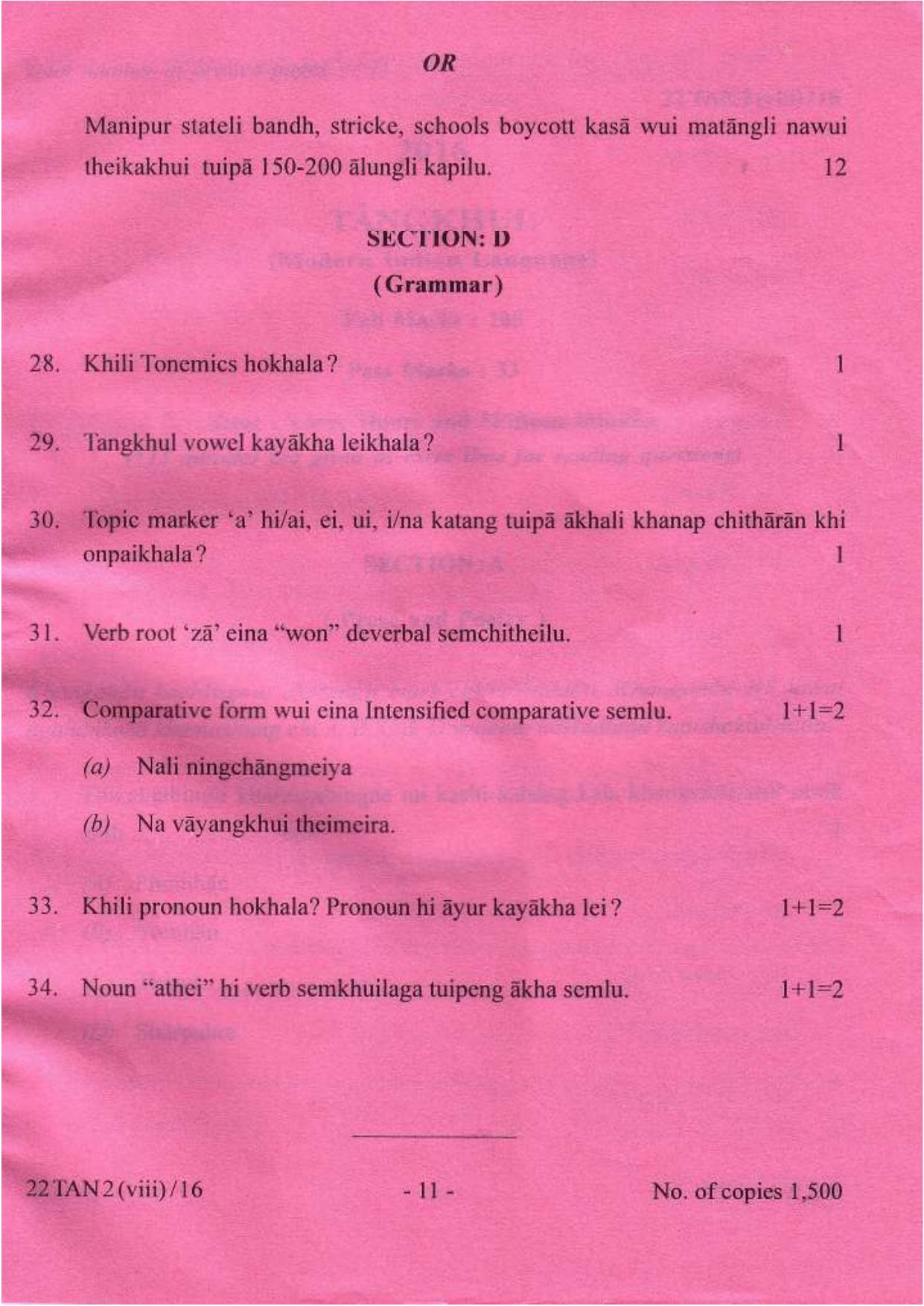 COHSEM Class 12 Tangkhul (M.I.L.) 2016 Question Papers - Page 11